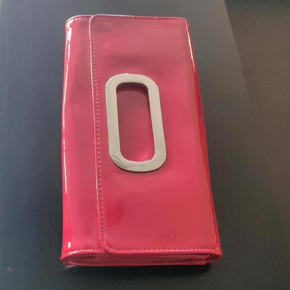 Aldo Red Patent Leather Clutch with Chain Detail